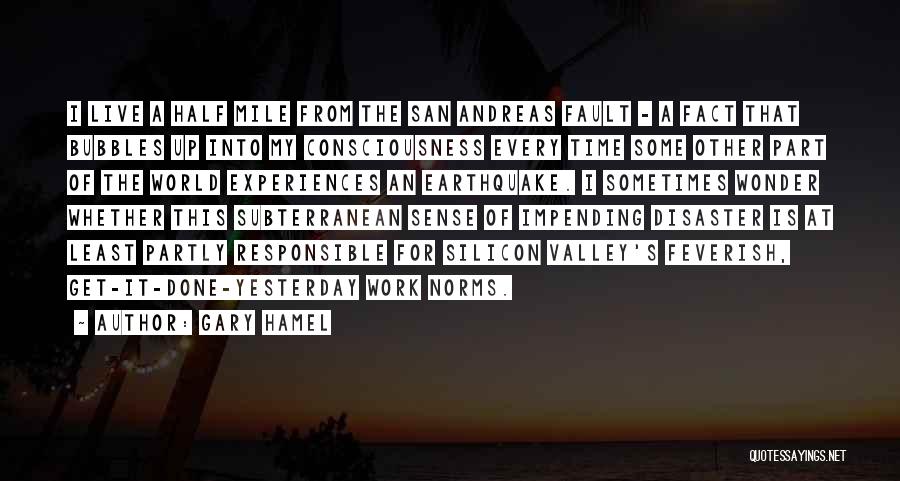 Gary Hamel Quotes: I Live A Half Mile From The San Andreas Fault - A Fact That Bubbles Up Into My Consciousness Every