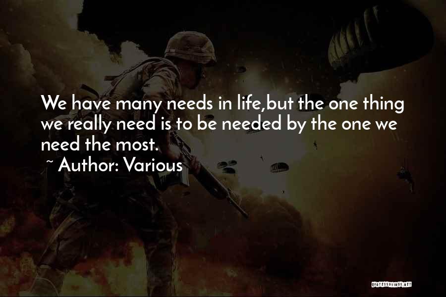 Various Quotes: We Have Many Needs In Life,but The One Thing We Really Need Is To Be Needed By The One We