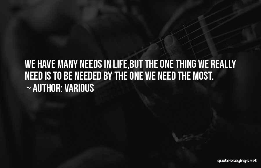 Various Quotes: We Have Many Needs In Life,but The One Thing We Really Need Is To Be Needed By The One We