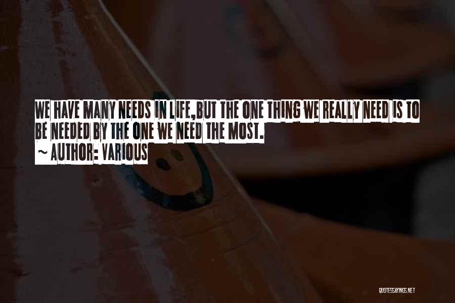 Various Quotes: We Have Many Needs In Life,but The One Thing We Really Need Is To Be Needed By The One We