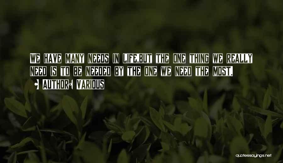 Various Quotes: We Have Many Needs In Life,but The One Thing We Really Need Is To Be Needed By The One We