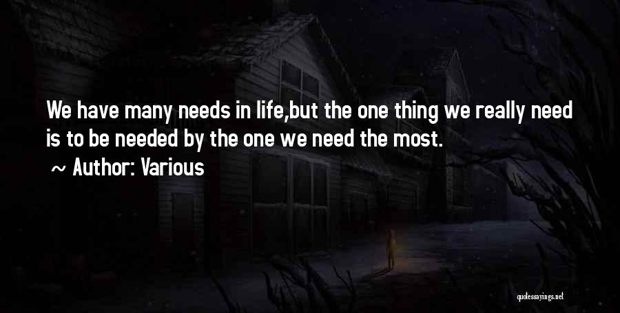 Various Quotes: We Have Many Needs In Life,but The One Thing We Really Need Is To Be Needed By The One We