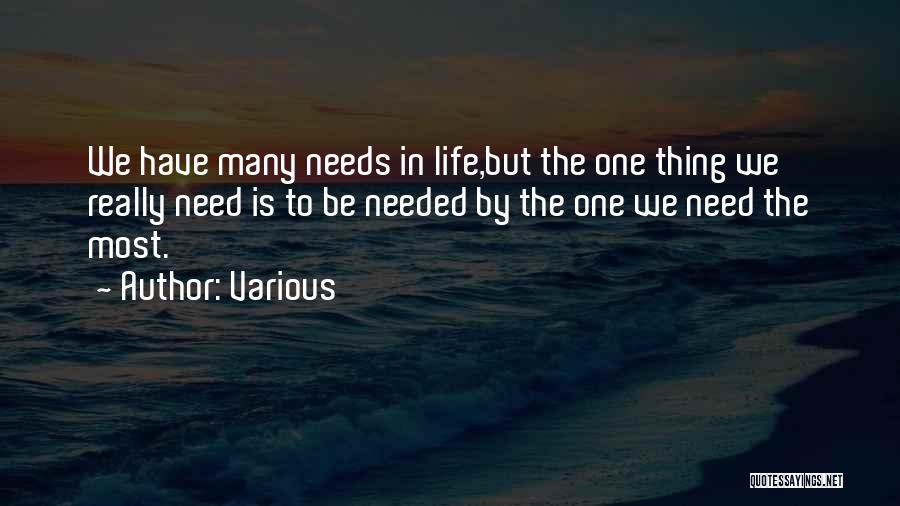 Various Quotes: We Have Many Needs In Life,but The One Thing We Really Need Is To Be Needed By The One We
