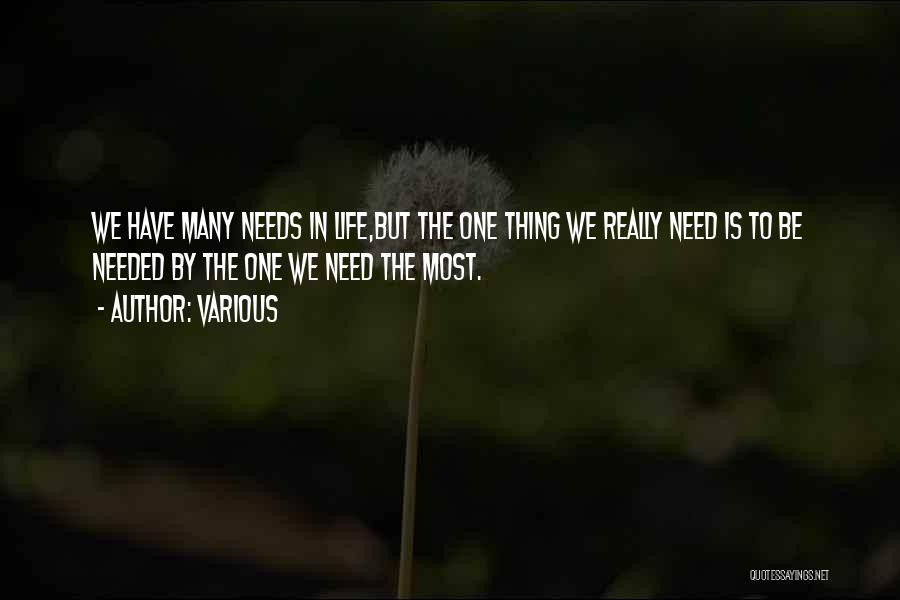 Various Quotes: We Have Many Needs In Life,but The One Thing We Really Need Is To Be Needed By The One We