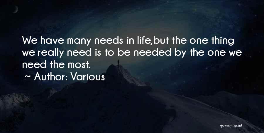 Various Quotes: We Have Many Needs In Life,but The One Thing We Really Need Is To Be Needed By The One We