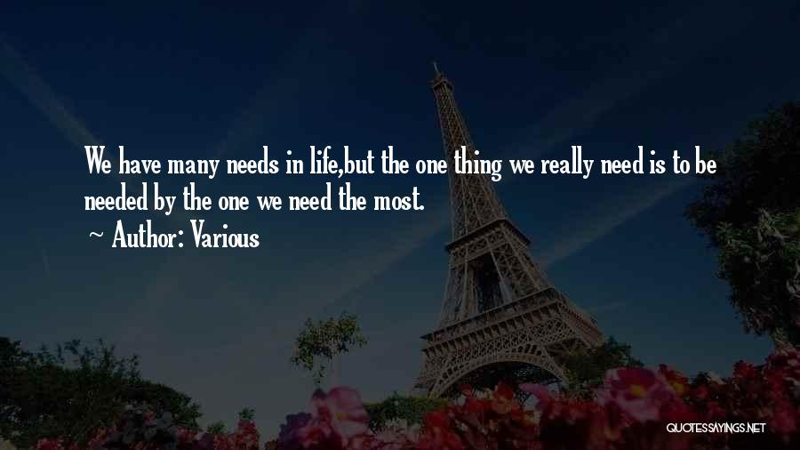 Various Quotes: We Have Many Needs In Life,but The One Thing We Really Need Is To Be Needed By The One We