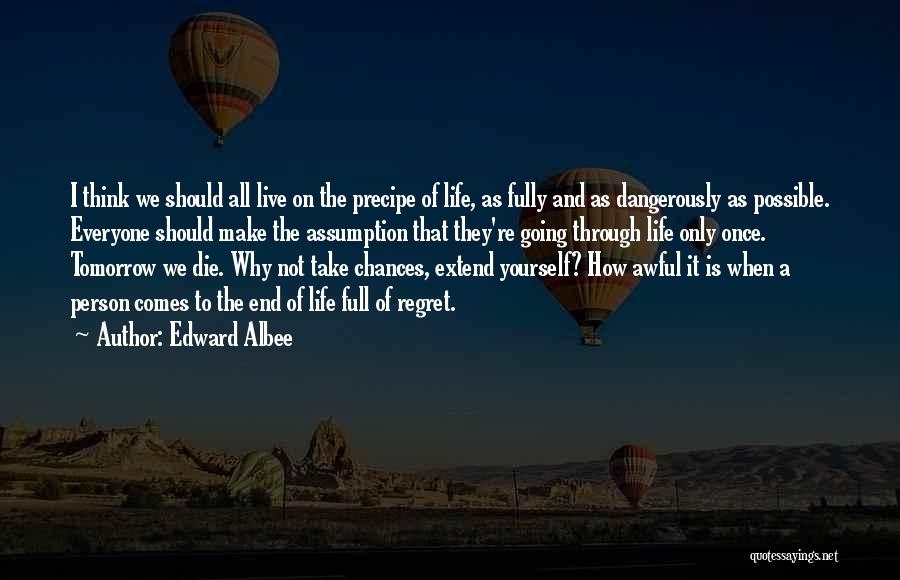 Edward Albee Quotes: I Think We Should All Live On The Precipe Of Life, As Fully And As Dangerously As Possible. Everyone Should