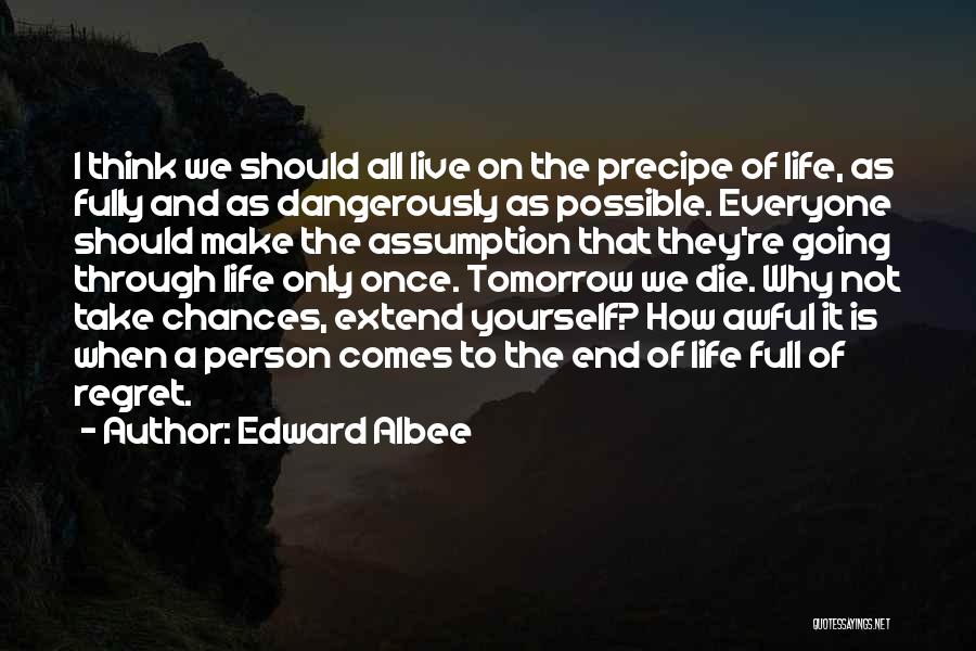 Edward Albee Quotes: I Think We Should All Live On The Precipe Of Life, As Fully And As Dangerously As Possible. Everyone Should