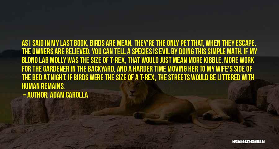 Adam Carolla Quotes: As I Said In My Last Book, Birds Are Mean. They're The Only Pet That, When They Escape, The Owners