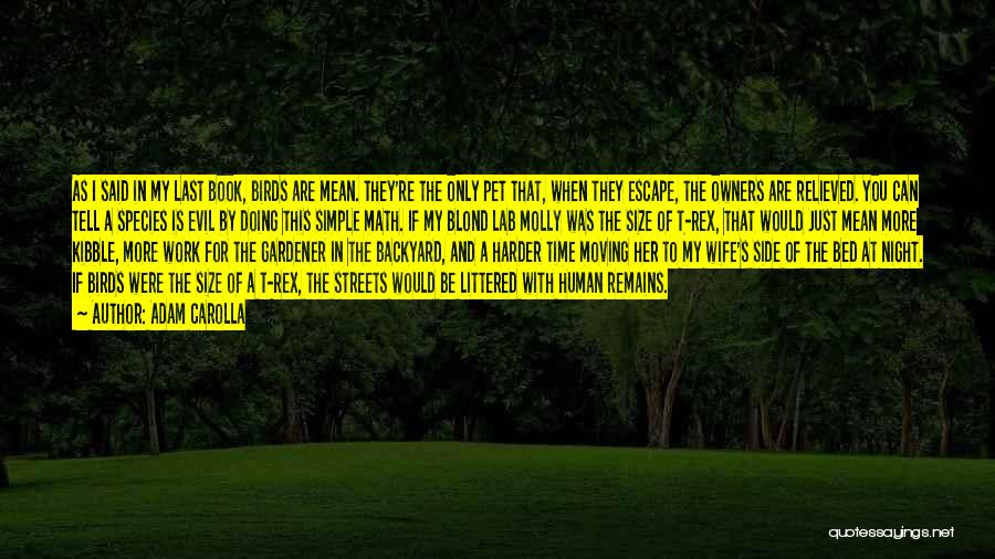 Adam Carolla Quotes: As I Said In My Last Book, Birds Are Mean. They're The Only Pet That, When They Escape, The Owners