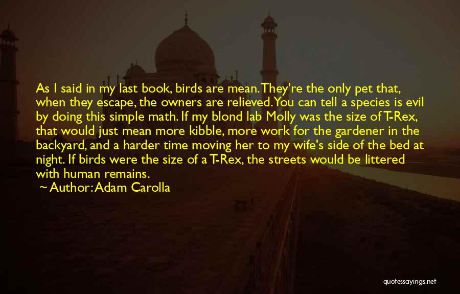 Adam Carolla Quotes: As I Said In My Last Book, Birds Are Mean. They're The Only Pet That, When They Escape, The Owners