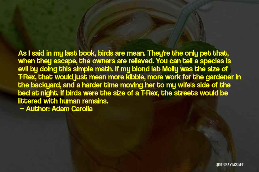 Adam Carolla Quotes: As I Said In My Last Book, Birds Are Mean. They're The Only Pet That, When They Escape, The Owners