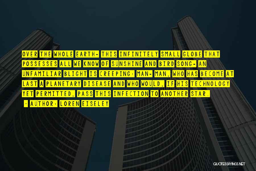 Loren Eiseley Quotes: Over The Whole Earth- This Infinitely Small Globe That Possesses All We Know Of Sunshine And Bird Song- An Unfamiliar