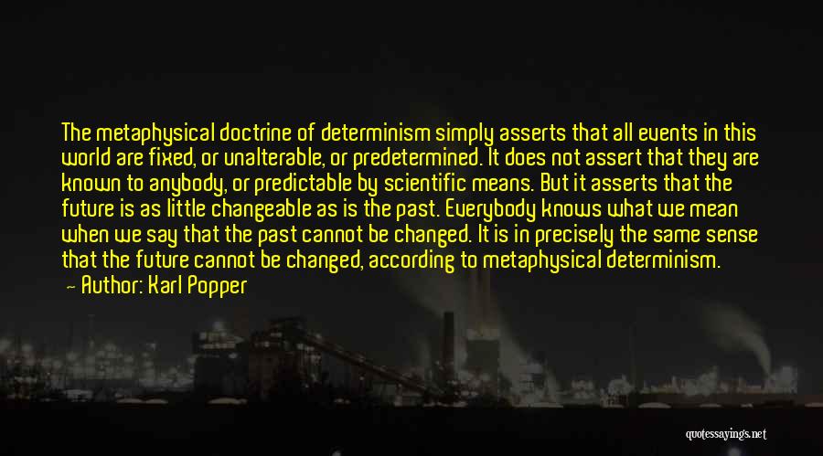 Karl Popper Quotes: The Metaphysical Doctrine Of Determinism Simply Asserts That All Events In This World Are Fixed, Or Unalterable, Or Predetermined. It