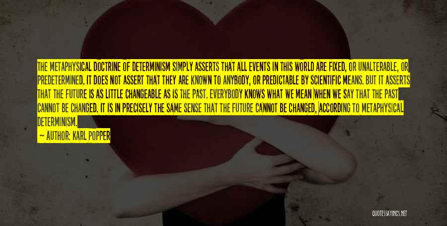Karl Popper Quotes: The Metaphysical Doctrine Of Determinism Simply Asserts That All Events In This World Are Fixed, Or Unalterable, Or Predetermined. It