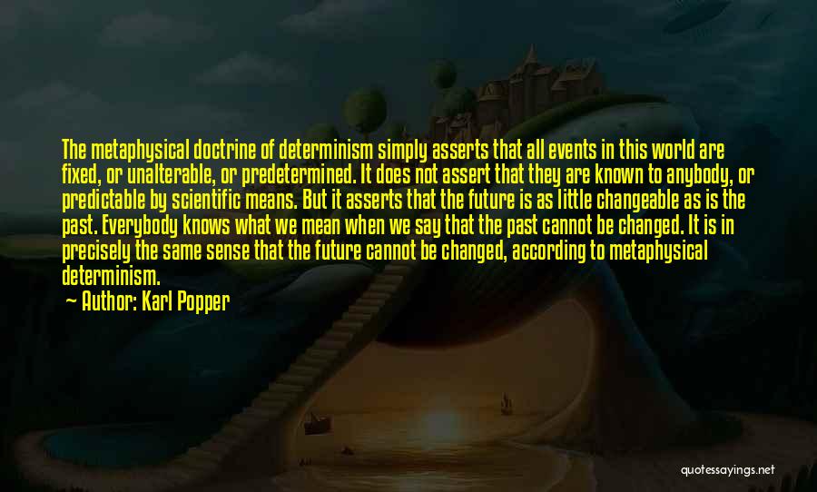 Karl Popper Quotes: The Metaphysical Doctrine Of Determinism Simply Asserts That All Events In This World Are Fixed, Or Unalterable, Or Predetermined. It