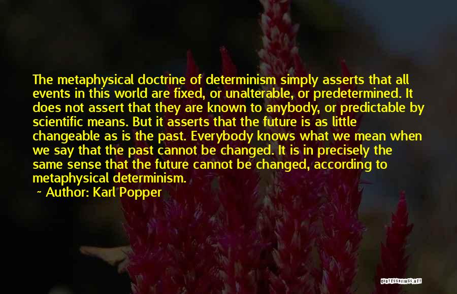 Karl Popper Quotes: The Metaphysical Doctrine Of Determinism Simply Asserts That All Events In This World Are Fixed, Or Unalterable, Or Predetermined. It