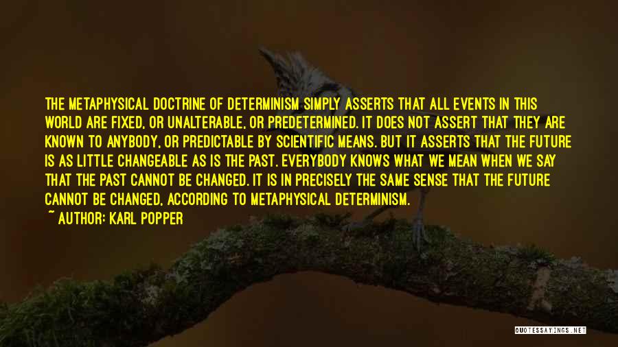 Karl Popper Quotes: The Metaphysical Doctrine Of Determinism Simply Asserts That All Events In This World Are Fixed, Or Unalterable, Or Predetermined. It