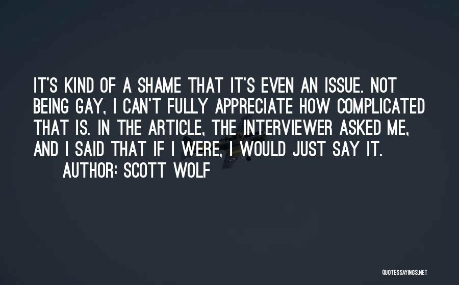 Scott Wolf Quotes: It's Kind Of A Shame That It's Even An Issue. Not Being Gay, I Can't Fully Appreciate How Complicated That