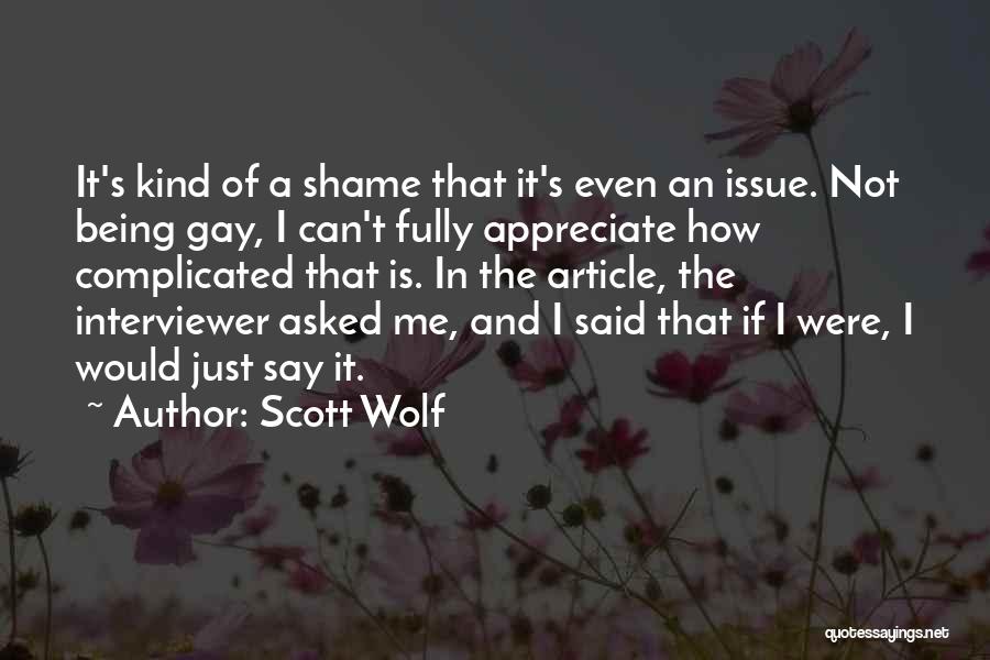 Scott Wolf Quotes: It's Kind Of A Shame That It's Even An Issue. Not Being Gay, I Can't Fully Appreciate How Complicated That