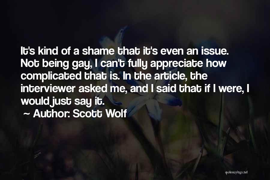 Scott Wolf Quotes: It's Kind Of A Shame That It's Even An Issue. Not Being Gay, I Can't Fully Appreciate How Complicated That