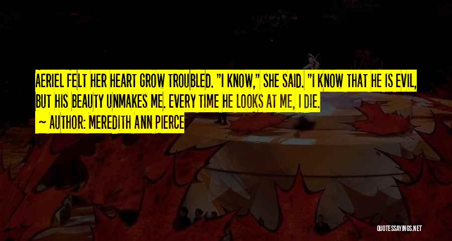 Meredith Ann Pierce Quotes: Aeriel Felt Her Heart Grow Troubled. I Know, She Said. I Know That He Is Evil, But His Beauty Unmakes