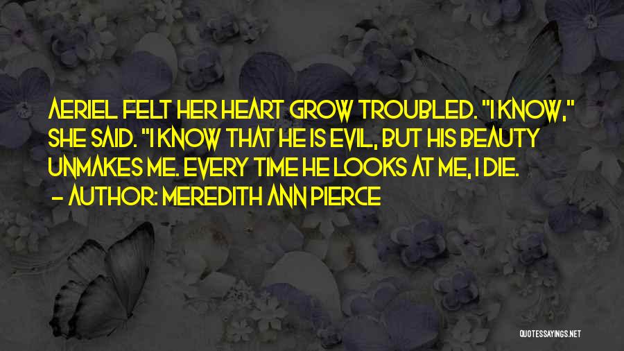 Meredith Ann Pierce Quotes: Aeriel Felt Her Heart Grow Troubled. I Know, She Said. I Know That He Is Evil, But His Beauty Unmakes