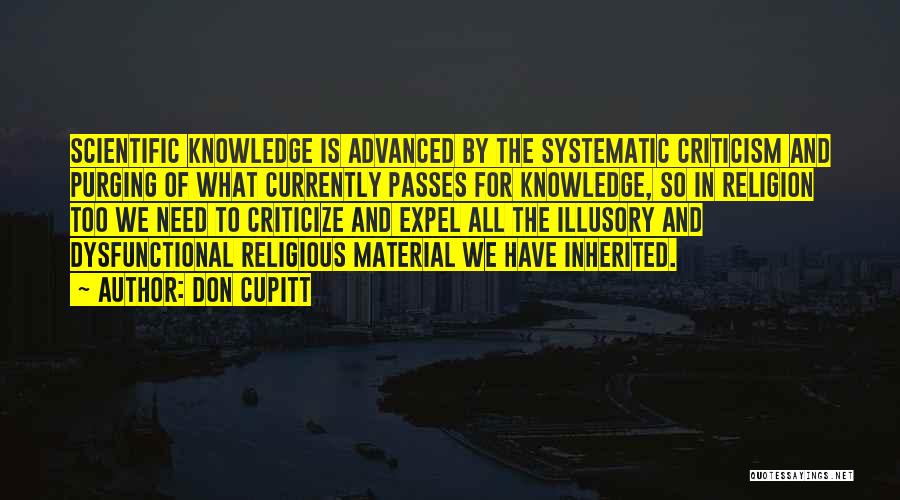 Don Cupitt Quotes: Scientific Knowledge Is Advanced By The Systematic Criticism And Purging Of What Currently Passes For Knowledge, So In Religion Too