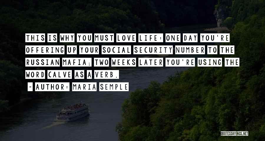 Maria Semple Quotes: This Is Why You Must Love Life: One Day You're Offering Up Your Social Security Number To The Russian Mafia;