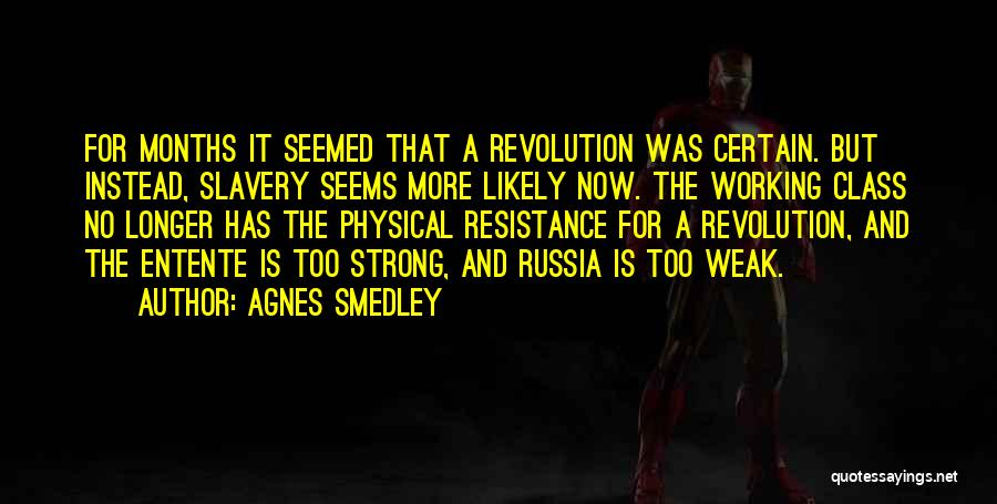 Agnes Smedley Quotes: For Months It Seemed That A Revolution Was Certain. But Instead, Slavery Seems More Likely Now. The Working Class No