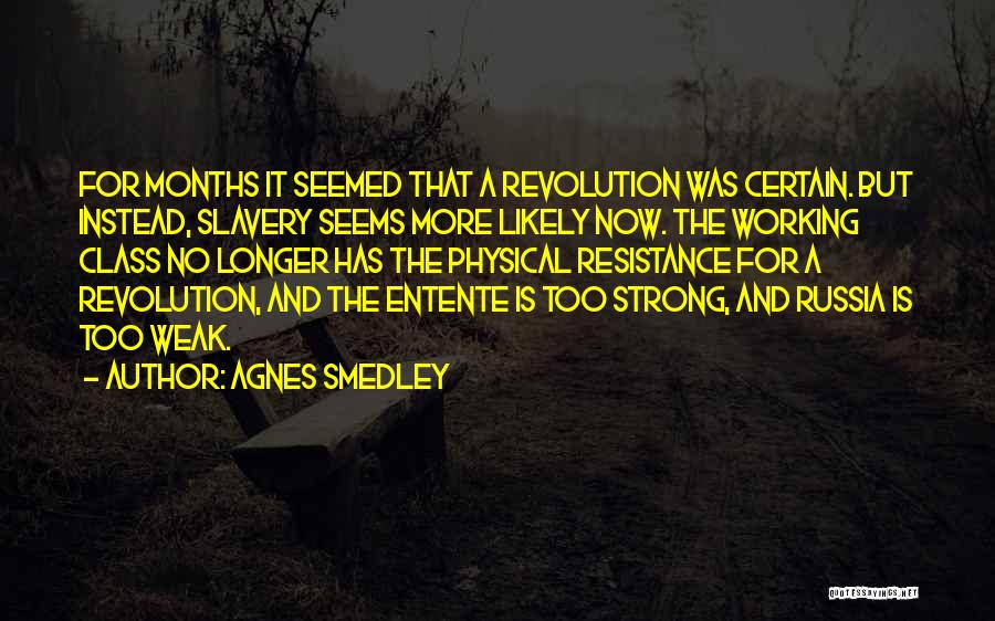 Agnes Smedley Quotes: For Months It Seemed That A Revolution Was Certain. But Instead, Slavery Seems More Likely Now. The Working Class No