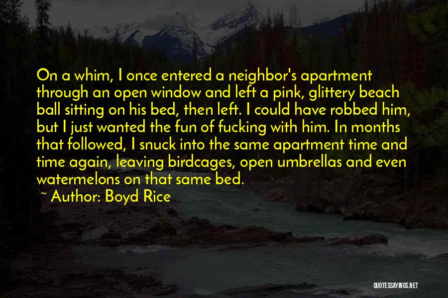 Boyd Rice Quotes: On A Whim, I Once Entered A Neighbor's Apartment Through An Open Window And Left A Pink, Glittery Beach Ball