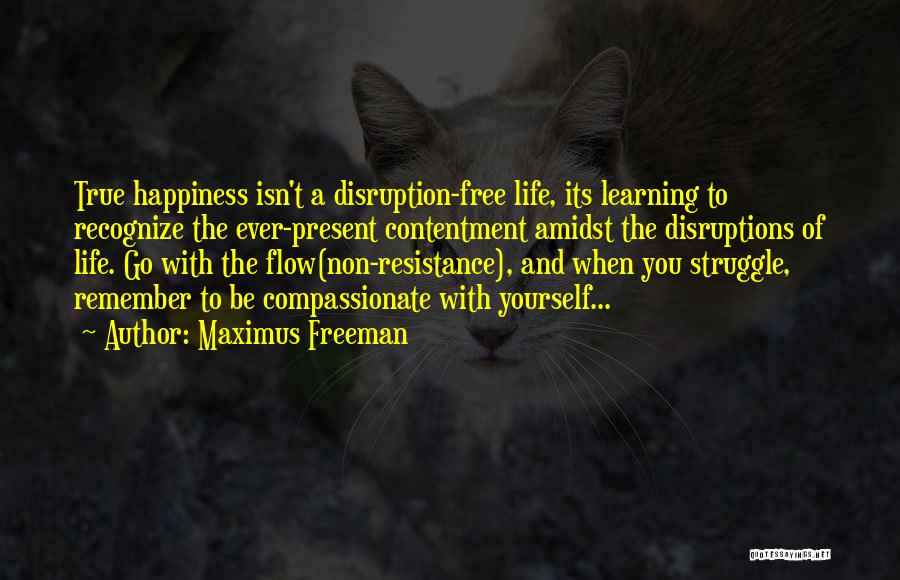 Maximus Freeman Quotes: True Happiness Isn't A Disruption-free Life, Its Learning To Recognize The Ever-present Contentment Amidst The Disruptions Of Life. Go With