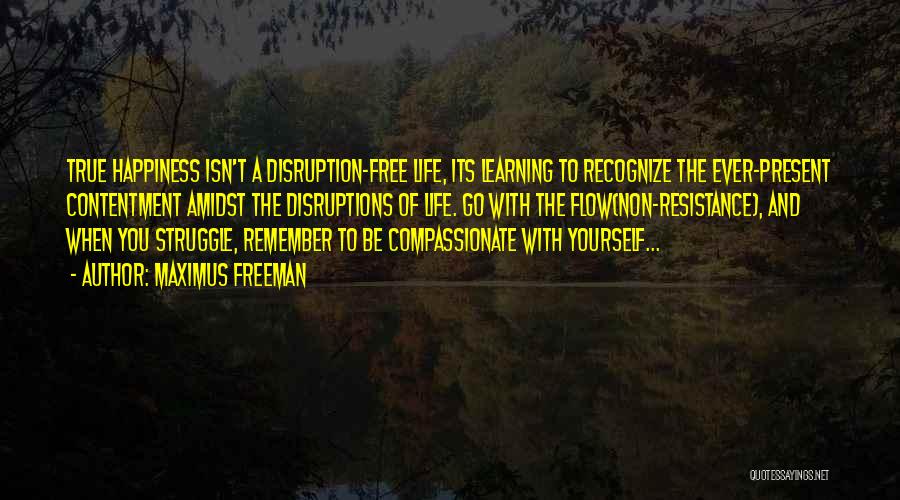 Maximus Freeman Quotes: True Happiness Isn't A Disruption-free Life, Its Learning To Recognize The Ever-present Contentment Amidst The Disruptions Of Life. Go With