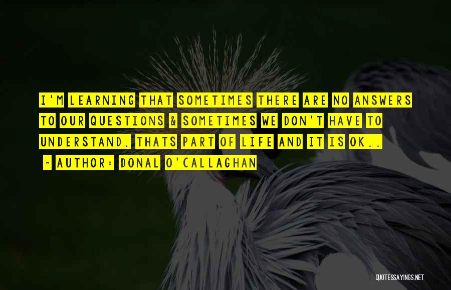 Donal O'Callaghan Quotes: I'm Learning That Sometimes There Are No Answers To Our Questions & Sometimes We Don't Have To Understand. Thats Part