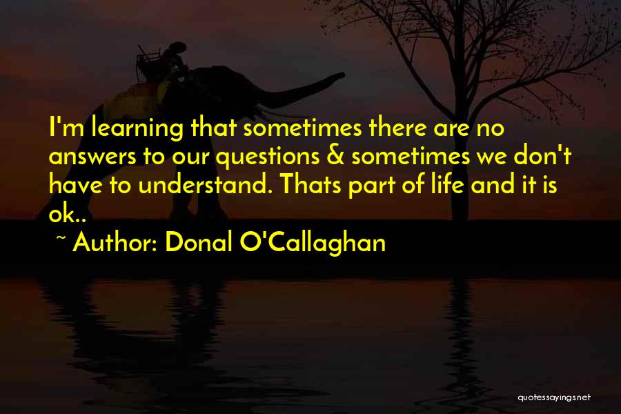 Donal O'Callaghan Quotes: I'm Learning That Sometimes There Are No Answers To Our Questions & Sometimes We Don't Have To Understand. Thats Part