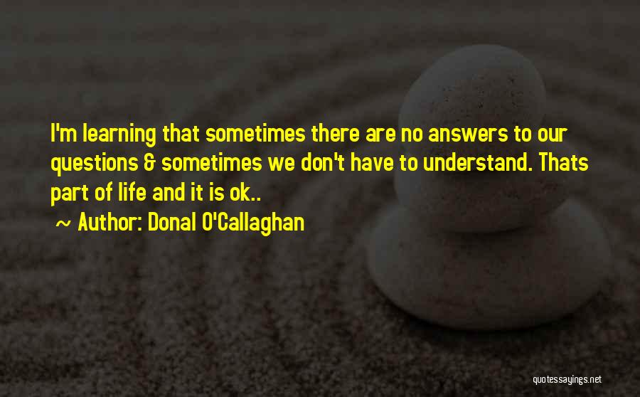 Donal O'Callaghan Quotes: I'm Learning That Sometimes There Are No Answers To Our Questions & Sometimes We Don't Have To Understand. Thats Part