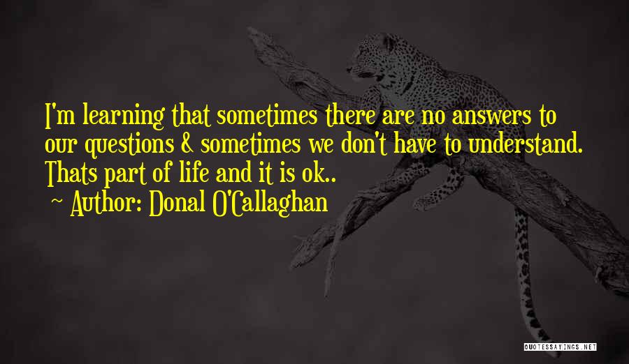 Donal O'Callaghan Quotes: I'm Learning That Sometimes There Are No Answers To Our Questions & Sometimes We Don't Have To Understand. Thats Part