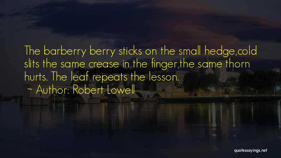 Robert Lowell Quotes: The Barberry Berry Sticks On The Small Hedge,cold Slits The Same Crease In The Finger,the Same Thorn Hurts. The Leaf