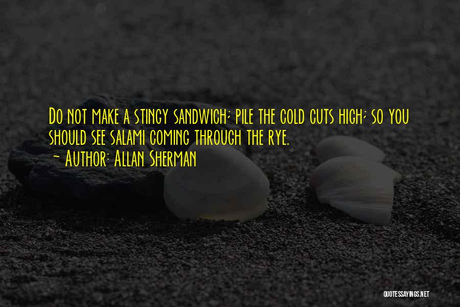 Allan Sherman Quotes: Do Not Make A Stingy Sandwich; Pile The Cold Cuts High; So You Should See Salami Coming Through The Rye.