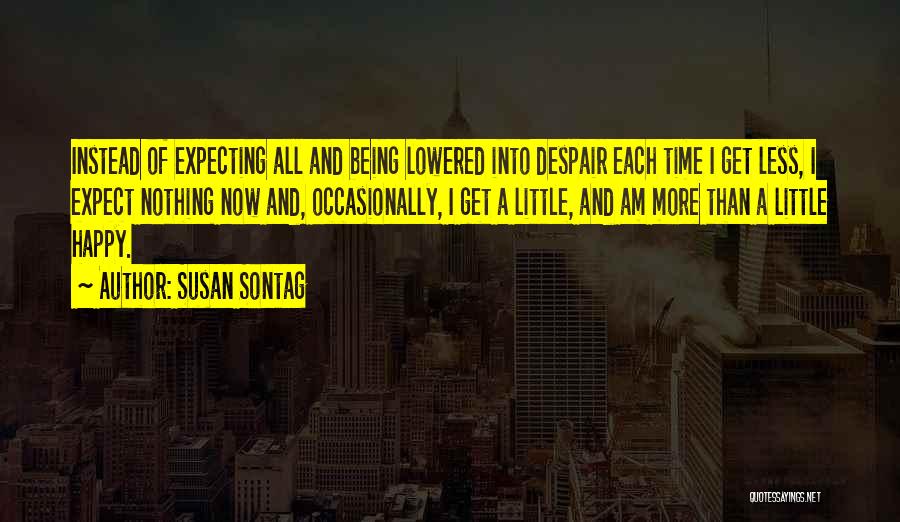 Susan Sontag Quotes: Instead Of Expecting All And Being Lowered Into Despair Each Time I Get Less, I Expect Nothing Now And, Occasionally,