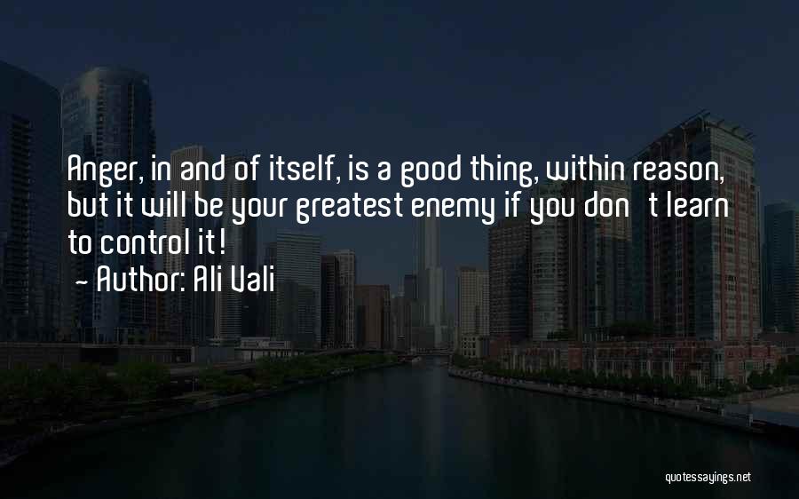 Ali Vali Quotes: Anger, In And Of Itself, Is A Good Thing, Within Reason, But It Will Be Your Greatest Enemy If You