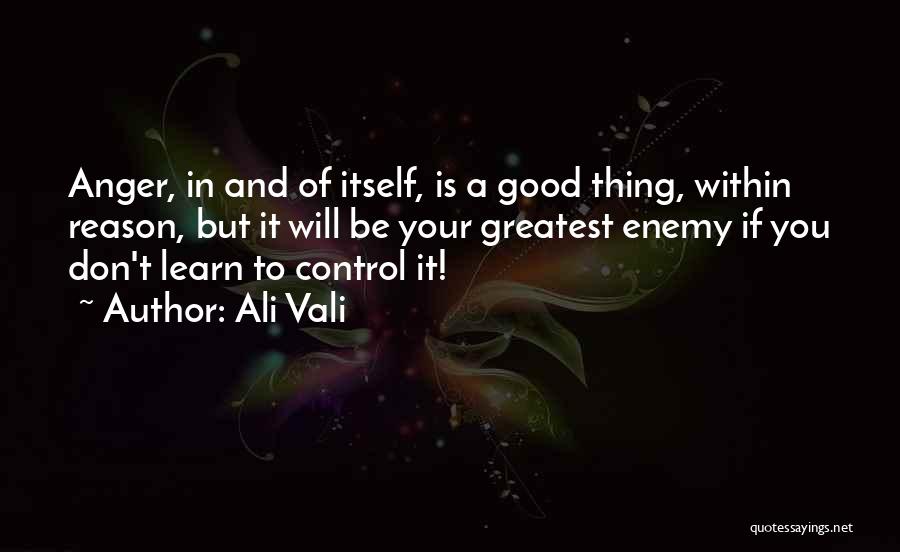 Ali Vali Quotes: Anger, In And Of Itself, Is A Good Thing, Within Reason, But It Will Be Your Greatest Enemy If You