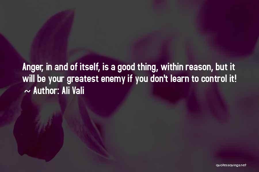 Ali Vali Quotes: Anger, In And Of Itself, Is A Good Thing, Within Reason, But It Will Be Your Greatest Enemy If You