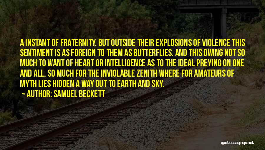 Samuel Beckett Quotes: A Instant Of Fraternity. But Outside Their Explosions Of Violence This Sentiment Is As Foreign To Them As Butterflies. And