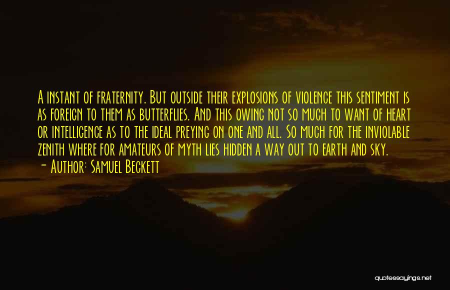 Samuel Beckett Quotes: A Instant Of Fraternity. But Outside Their Explosions Of Violence This Sentiment Is As Foreign To Them As Butterflies. And