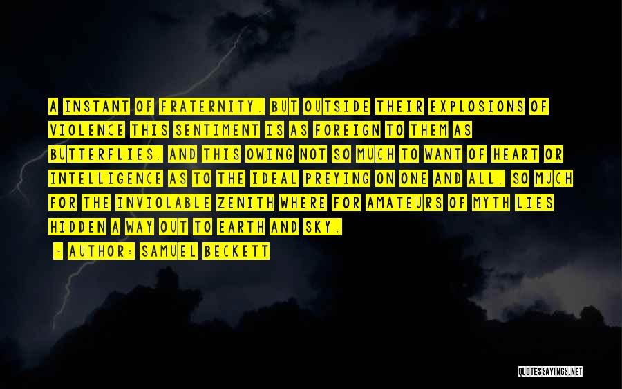 Samuel Beckett Quotes: A Instant Of Fraternity. But Outside Their Explosions Of Violence This Sentiment Is As Foreign To Them As Butterflies. And