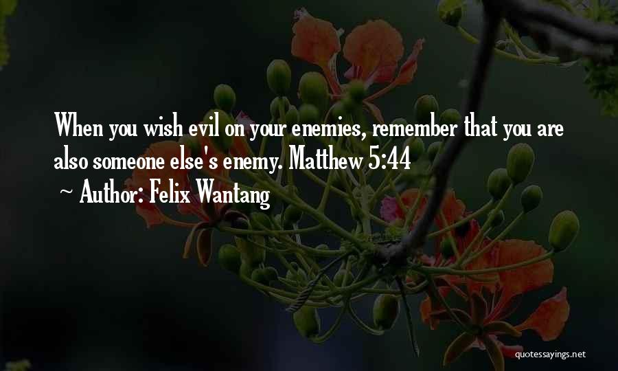 Felix Wantang Quotes: When You Wish Evil On Your Enemies, Remember That You Are Also Someone Else's Enemy. Matthew 5:44