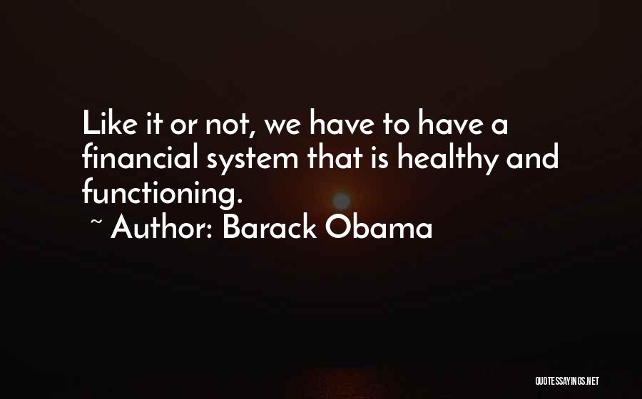Barack Obama Quotes: Like It Or Not, We Have To Have A Financial System That Is Healthy And Functioning.