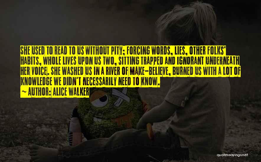 Alice Walker Quotes: She Used To Read To Us Without Pity; Forcing Words, Lies, Other Folks' Habits, Whole Lives Upon Us Two, Sitting